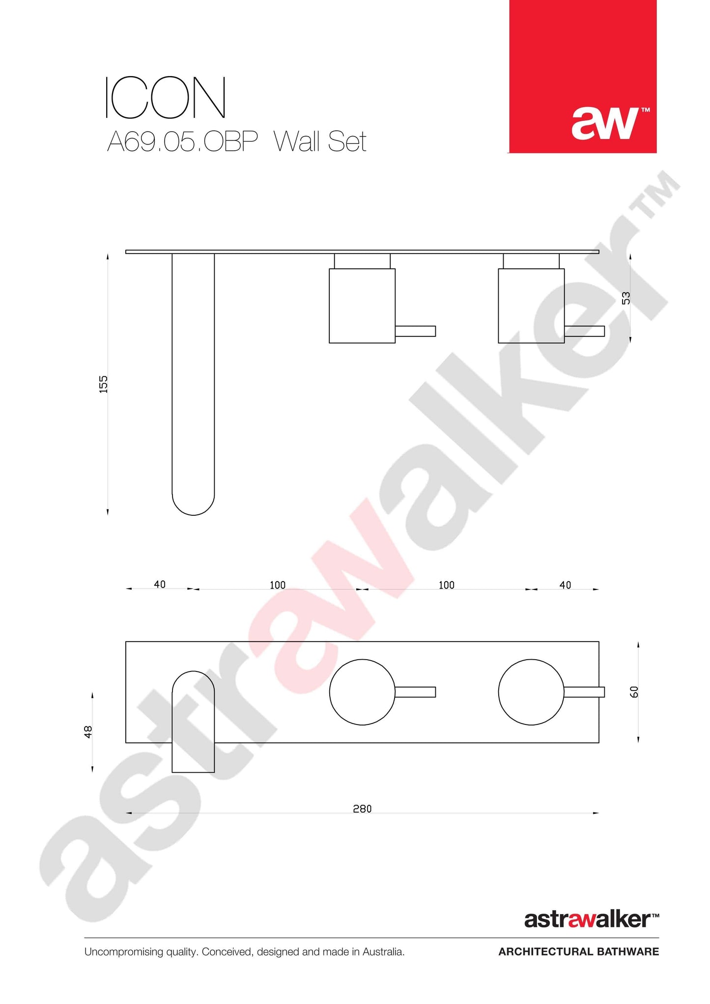 Astra Walker Icon Wall Set on Backplate Offset with 155x25mm Spout - a69.05.obp