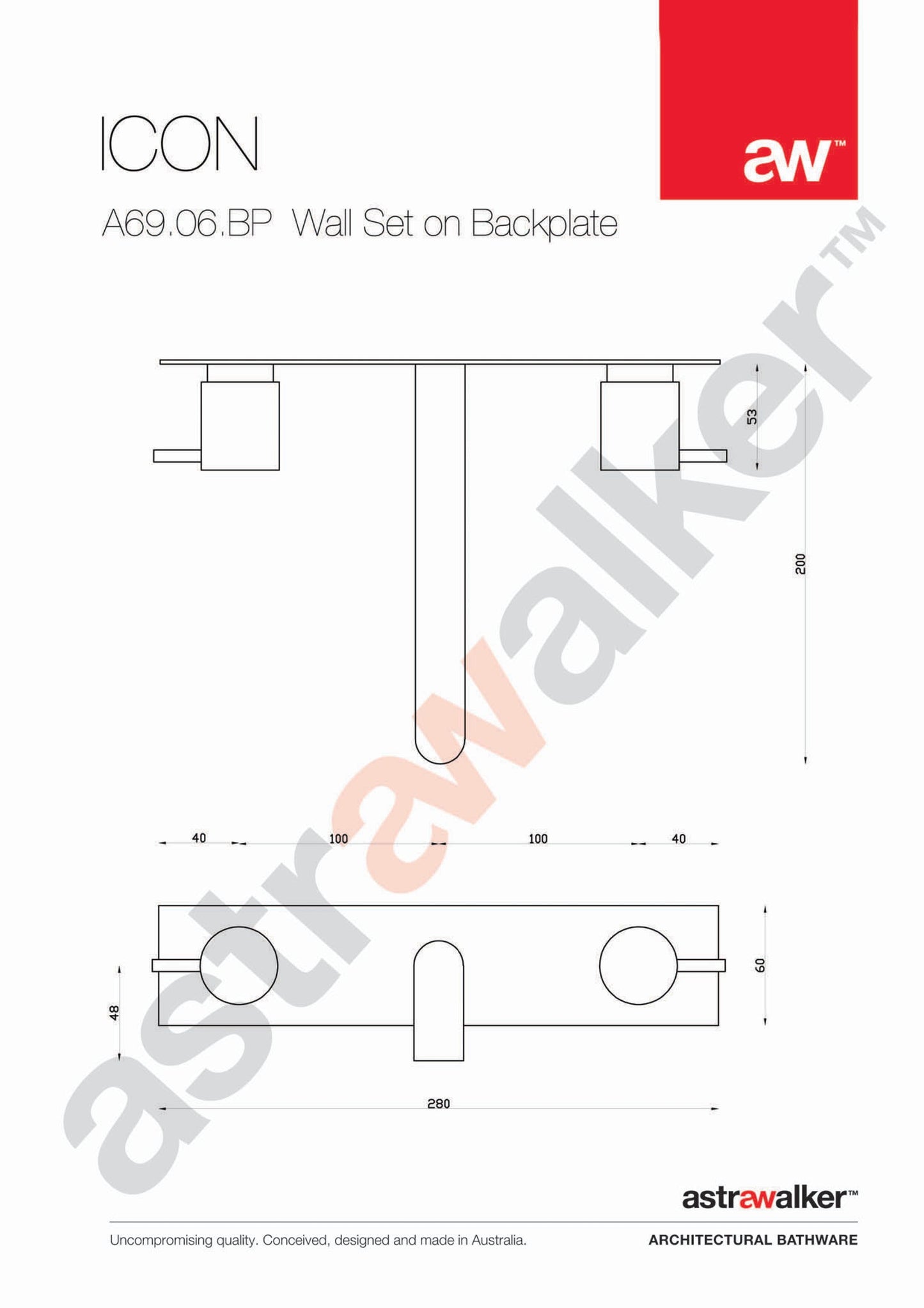 Astra Walker Icon Wall Set on Backplate with 200x25mm Spout - a69.06.bp