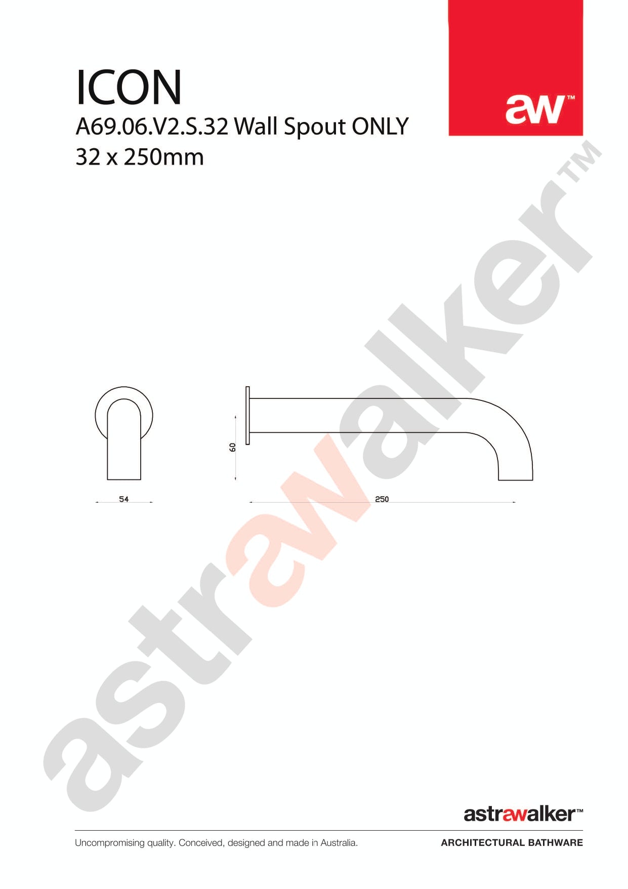 Astra Walker Icon Wall Bath Spout Only 250x32mm - a69.06.v2.s.32