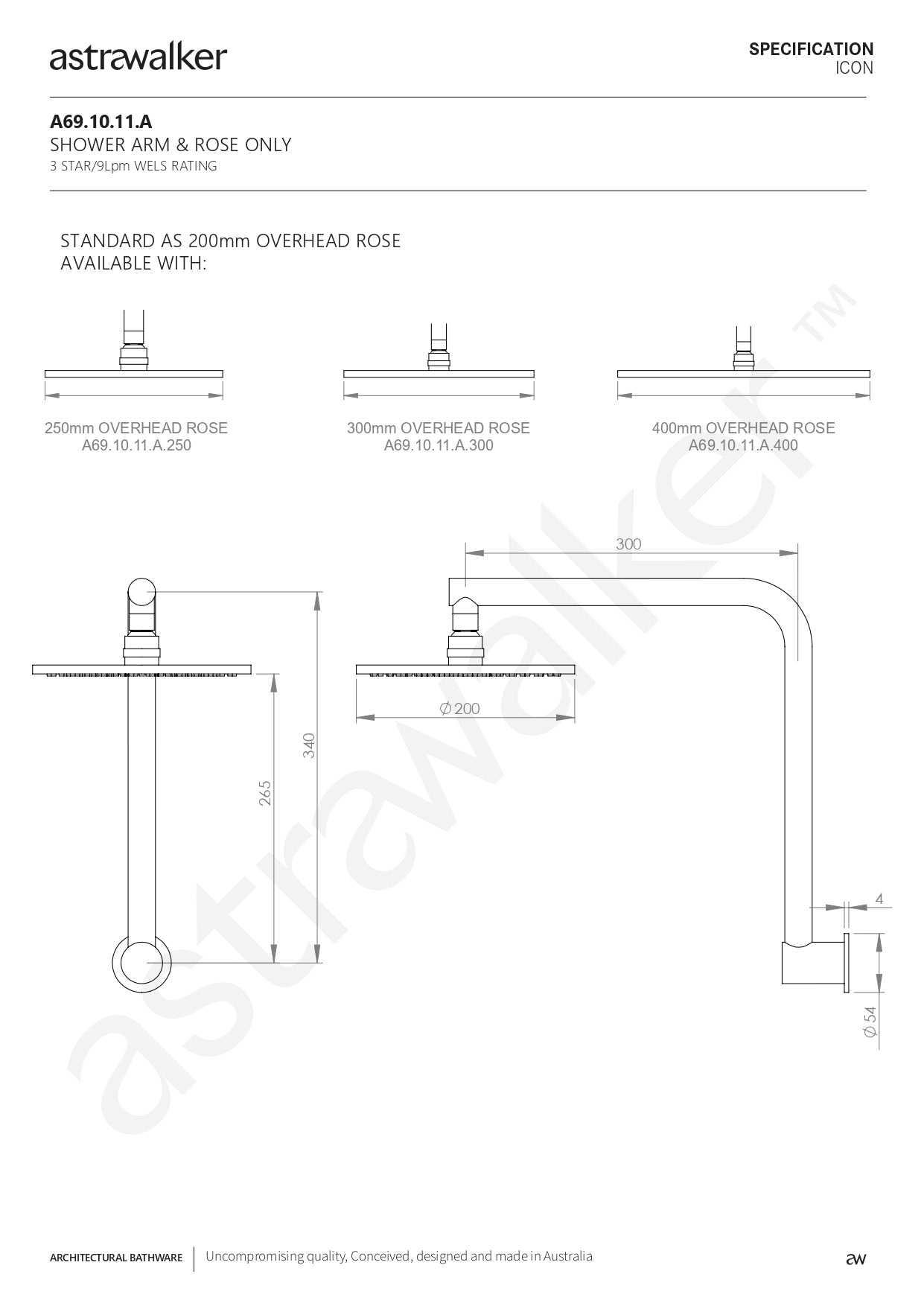 Astra Walker Icon Wall Shower Arm & 300mm Rose - a69.10.11.a.300