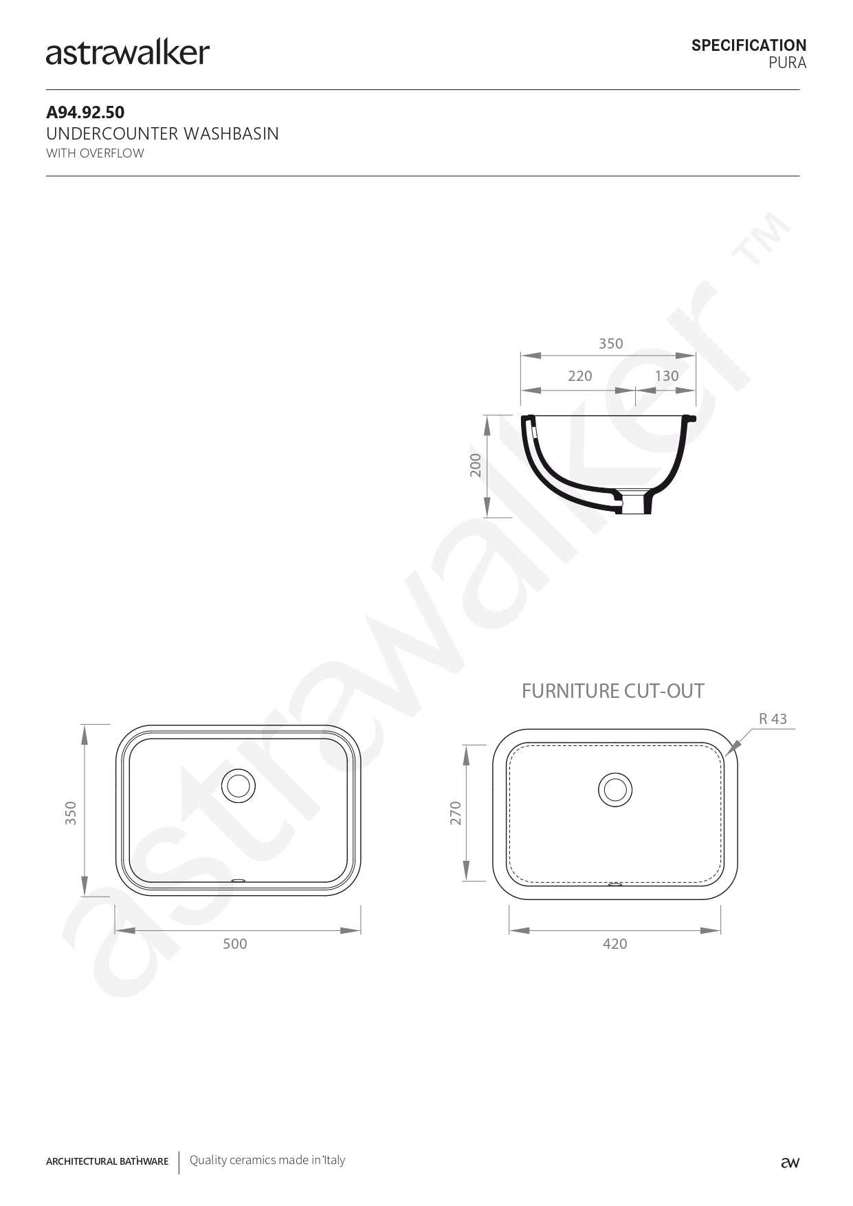 Astra Walker Pura Undercounter Washbasin A94.92.50