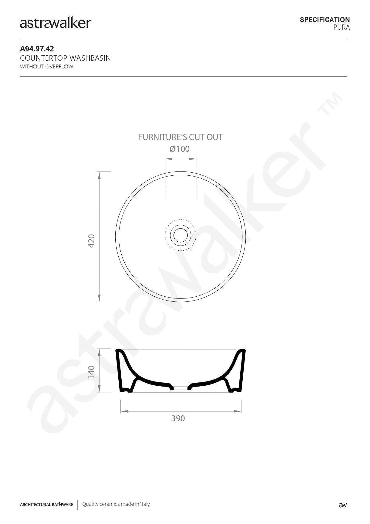 Astra Walker Pura Countertop Washbasin A94.97.42