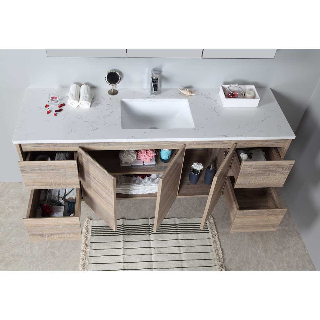GRACE TIMBER LOOK WALL HUNG VANITY 1200MM DRAWERS ON RIGHT