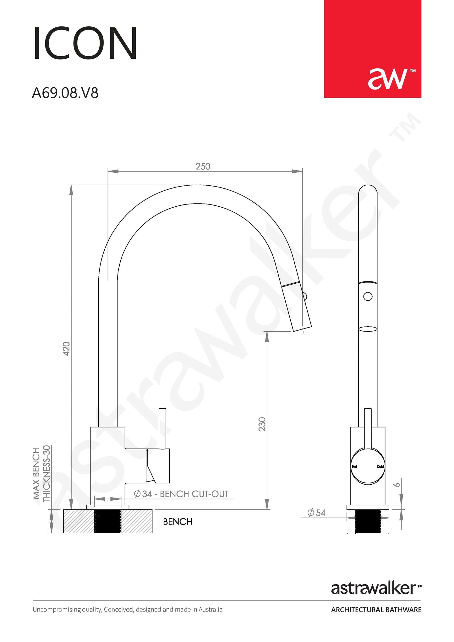 Astra Walker Icon Sink Mixer with swivel spout & pull-out spray - a69.08.v8
