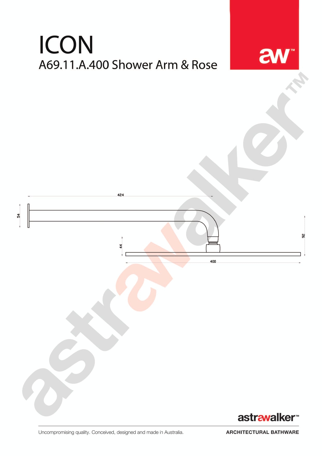 Astra Walker Icon Shower Arm & 400mm Rose ONLY - a69.11.a.400
