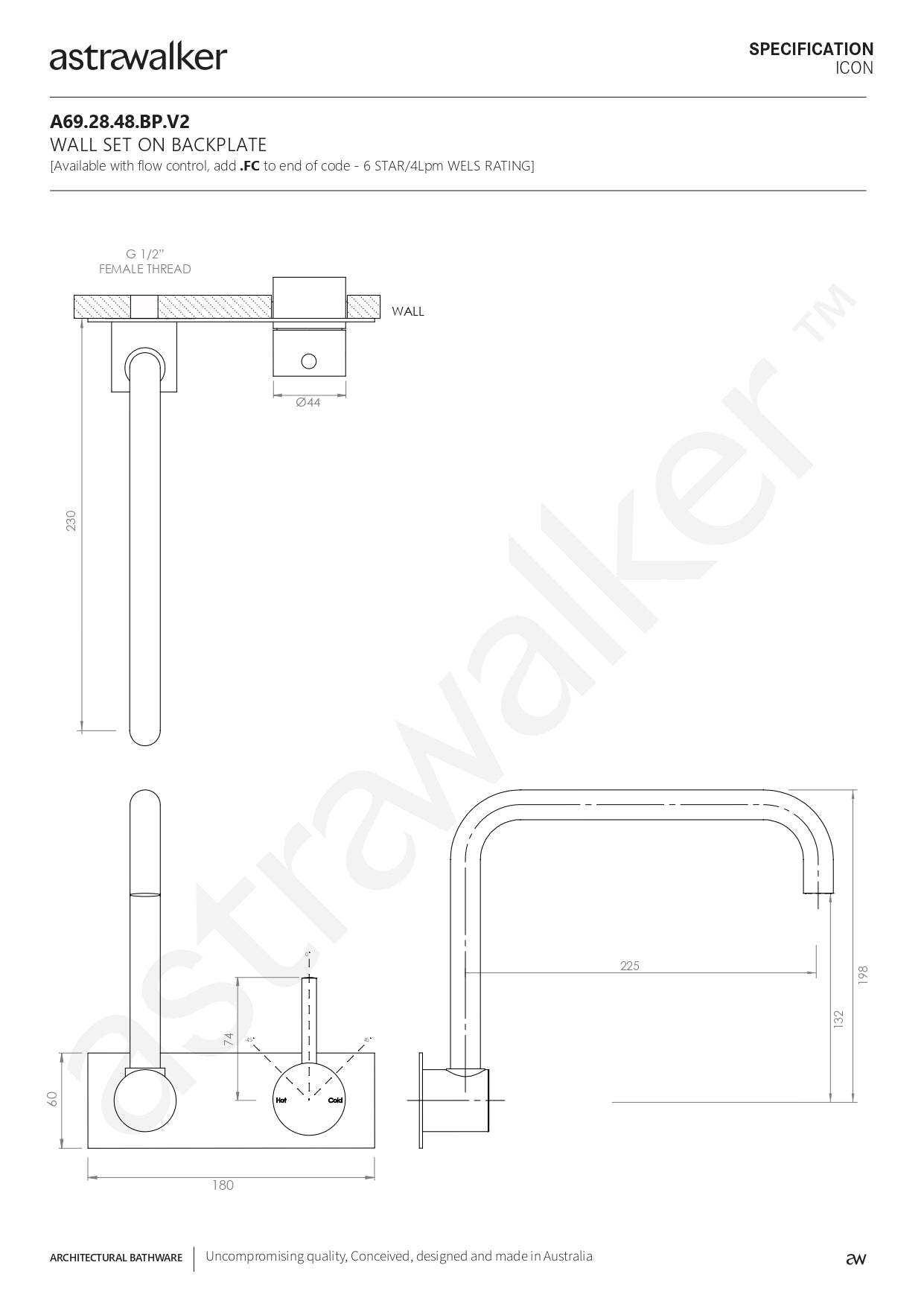 Astra Walker Icon Wall Set with Swivel Spout & Mixer on Backplate a69.28.48.bp.v2