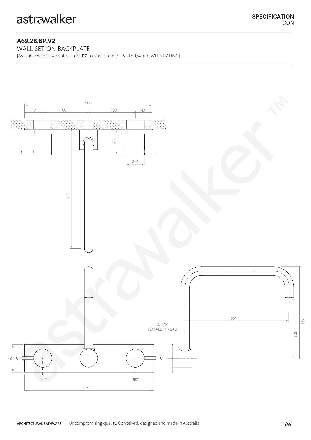 Astra Walker Icon Wall Set with Swivel Spout & Mixer on Backplate - a69.28.bp.v2