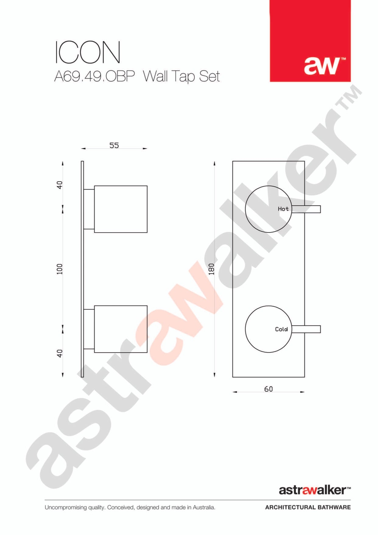 Astra Walker Icon Wall Tap Set on Backplate Offset - a69.49.obp