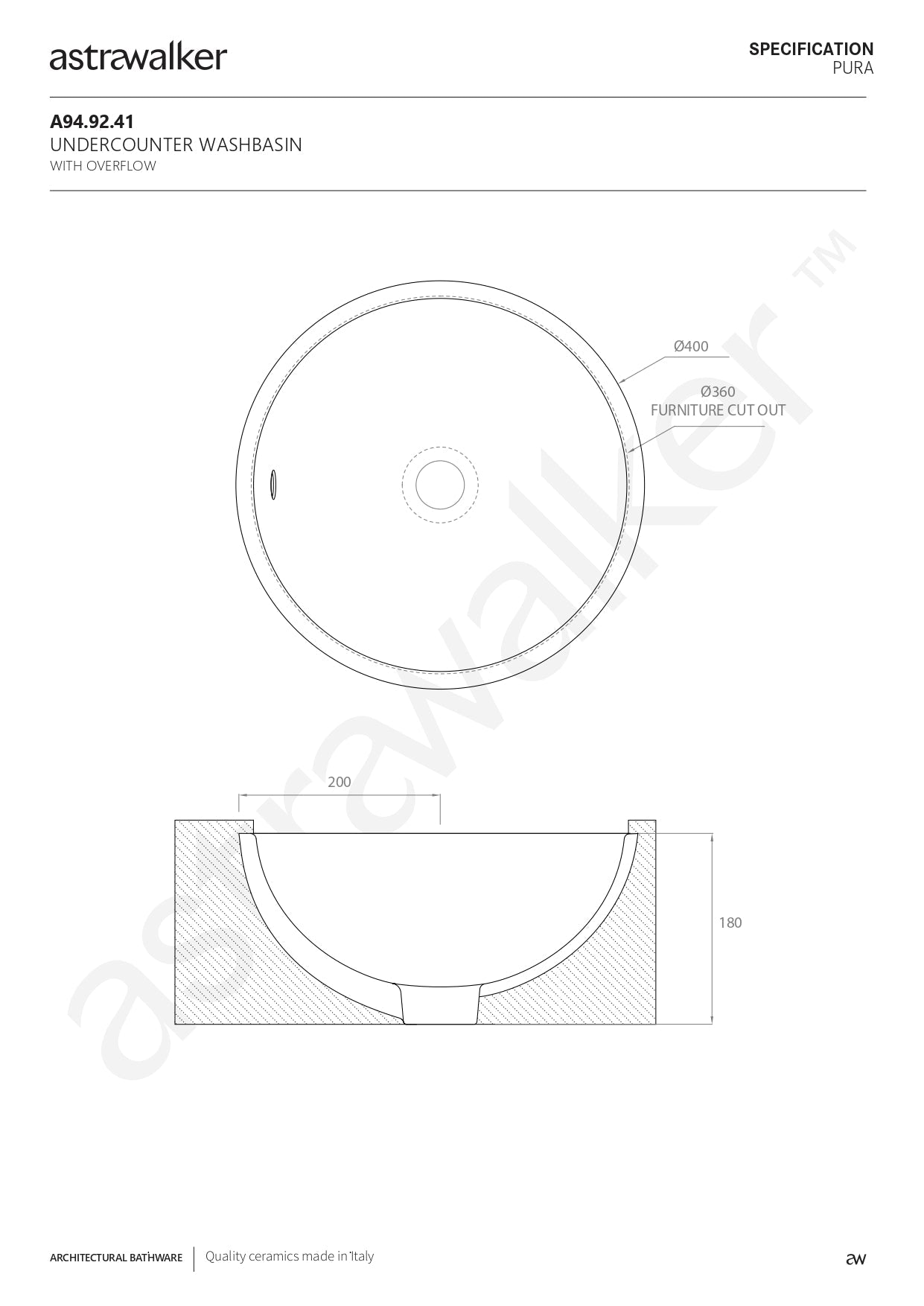 Astra Walker Pura Undercounter Washbasin A94.92.41