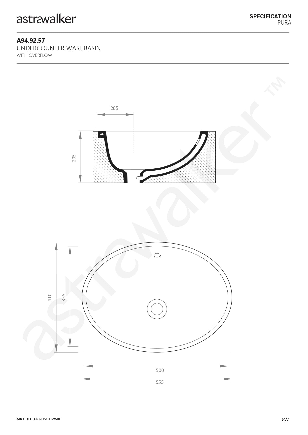 Astra Walker Pura Undercounter Washbasin A94.92.57