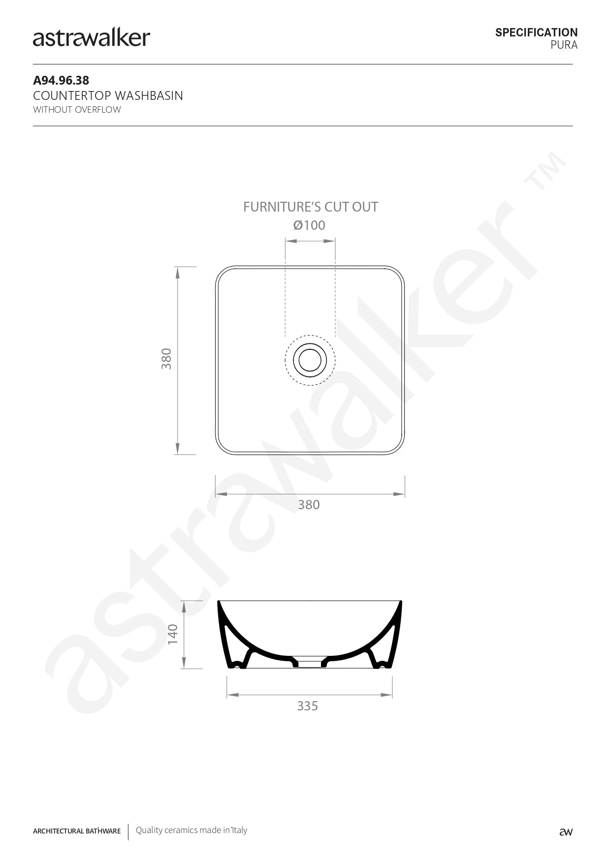 Astra Walker Pura Countertop Washbasin A94.96.38