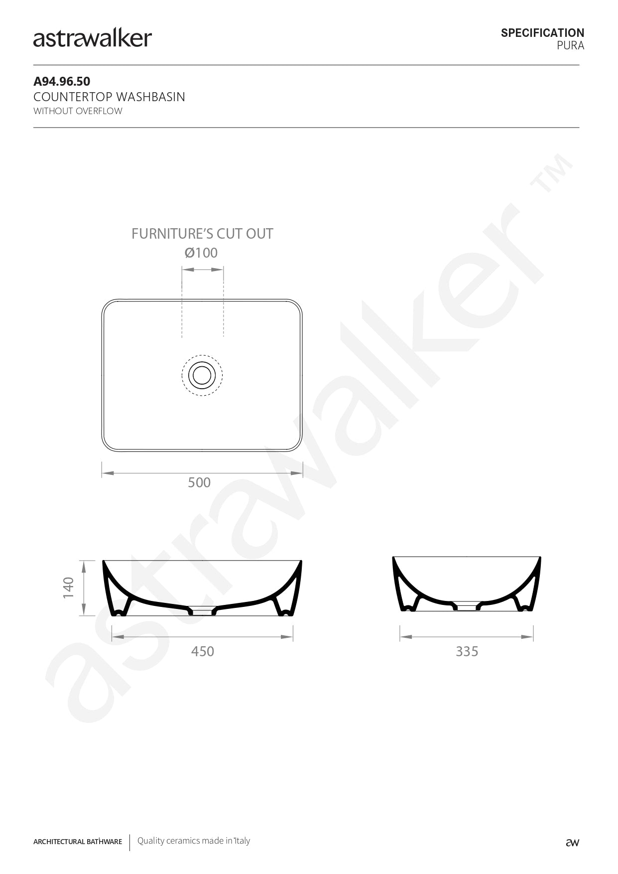 Astra Walker Pura Countertop Washbasin A94.96.50