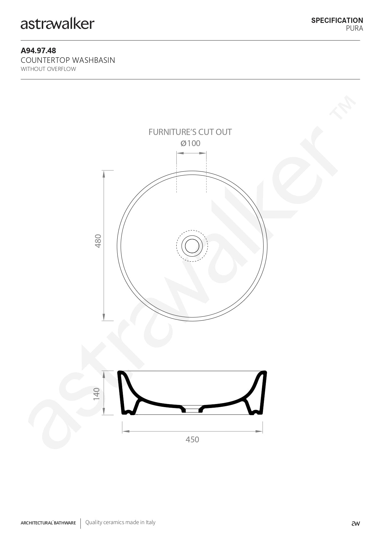 Astra Walker Pura Countertop Washbasin A94.97.48