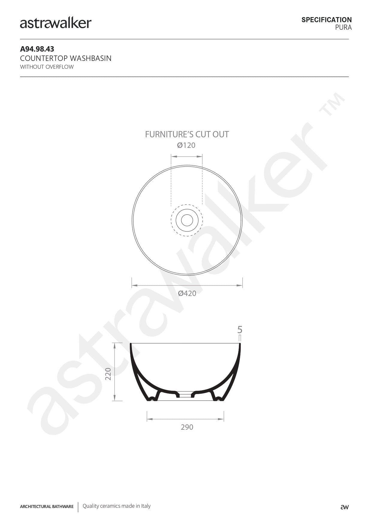 Astra Walker Pura Countertop Washbasin A94.98.43