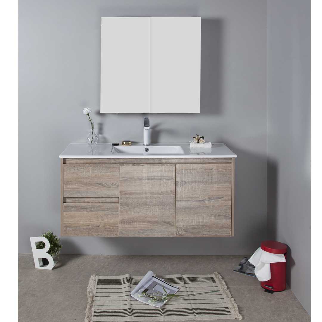 GRACE TIMBER LOOK WALL HUNG VANITY 1200MM DRAWERS ON RIGHT