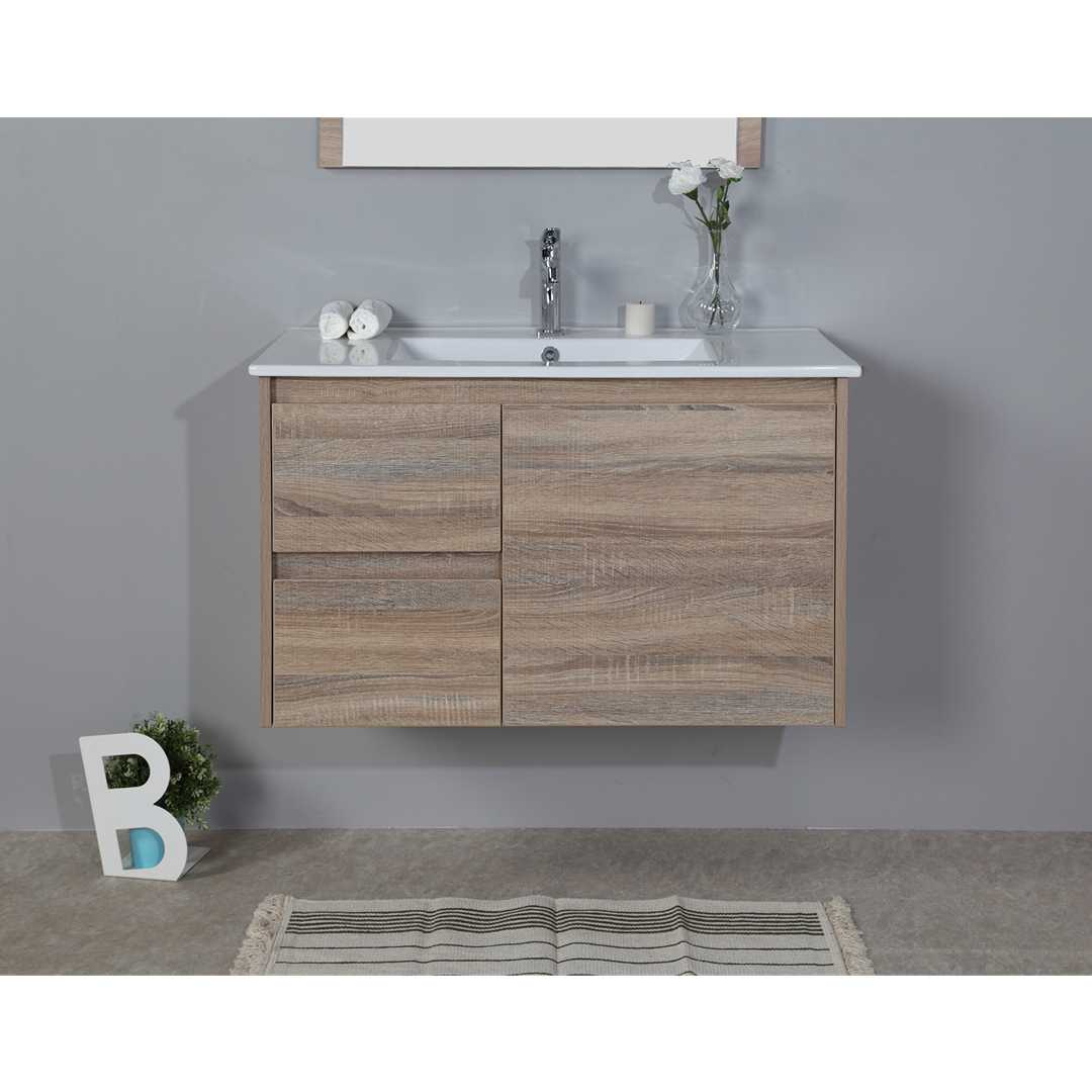 GRACE TIMBER LOOK WALL HUNG VANITY 1200MM DRAWERS ON RIGHT