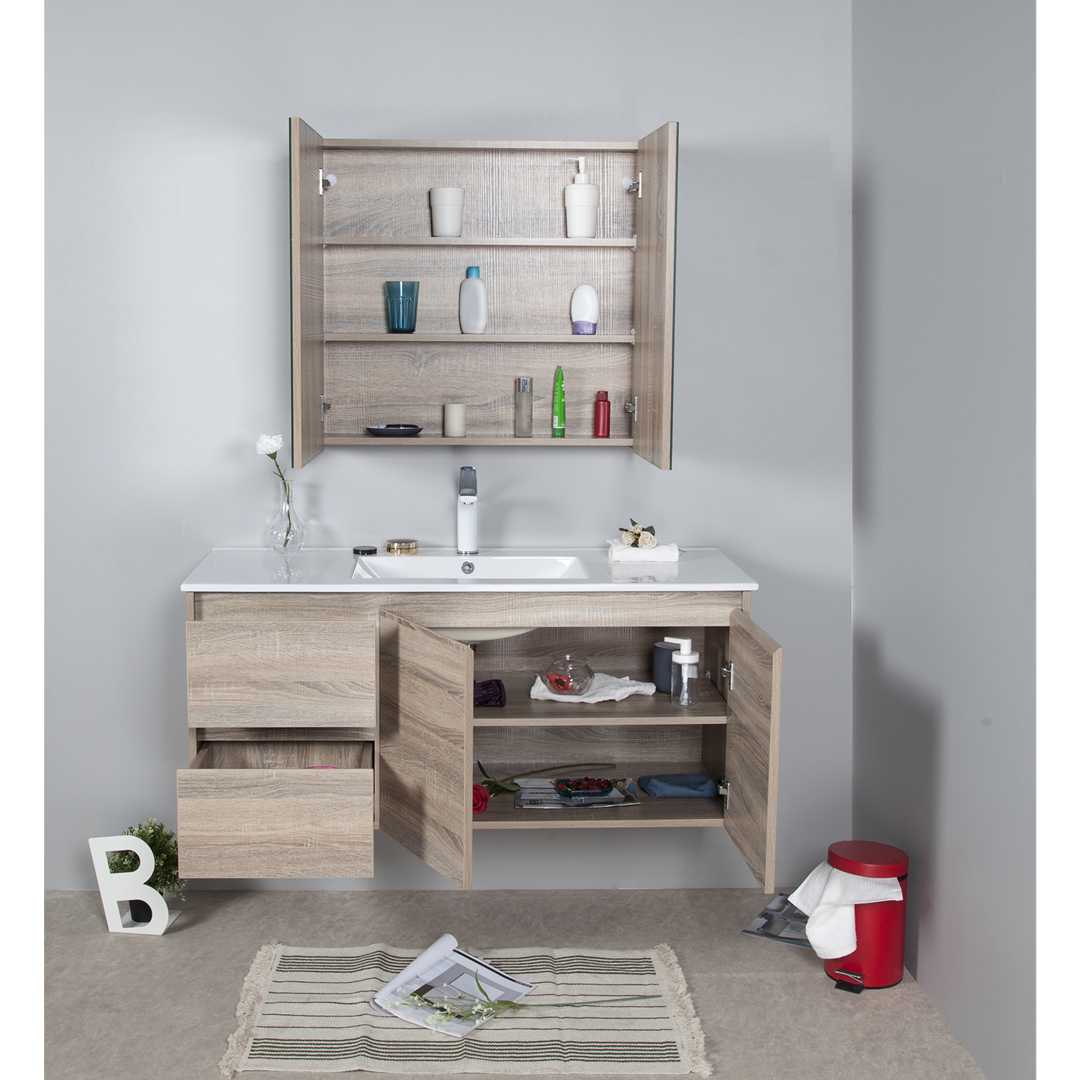GRACE TIMBER LOOK WALL HUNG VANITY 1200MM DRAWERS ON RIGHT