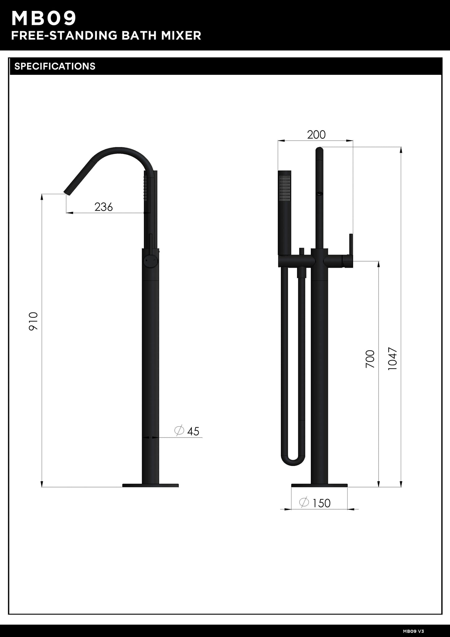 Meir Round Freestanding Bath Spout And Hand Shower