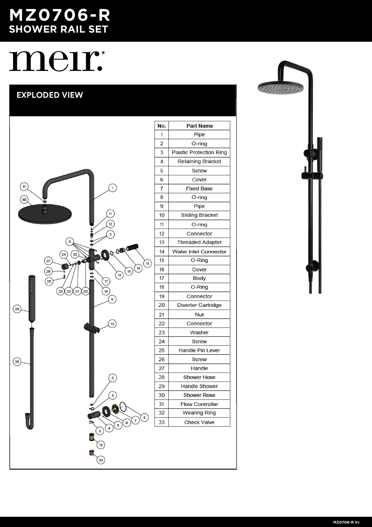 Meir Round Combination Shower Rail, 300MM Rose, Single Function Hand Shower