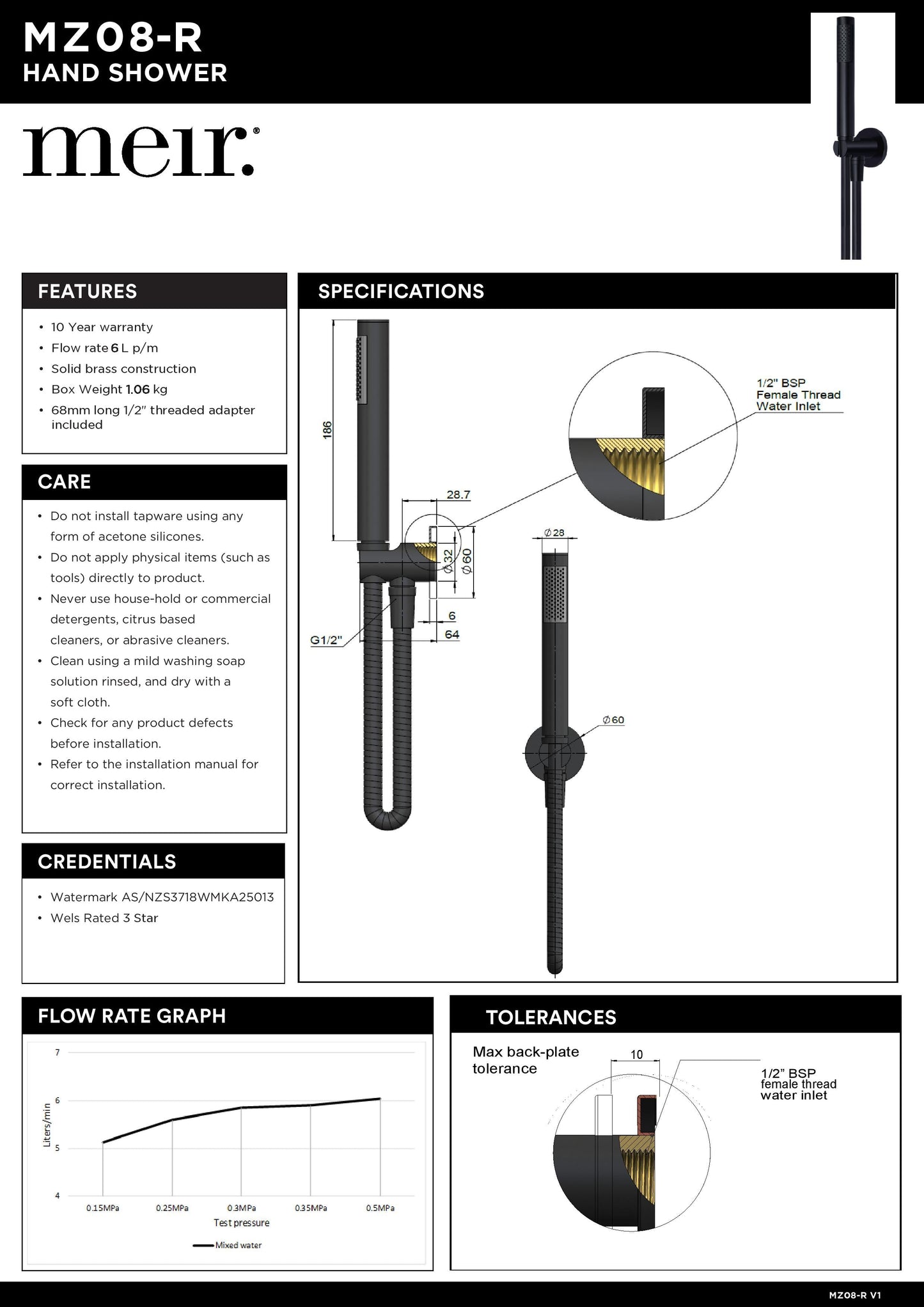 Meir Round Hand Shower On Fixed Bracket