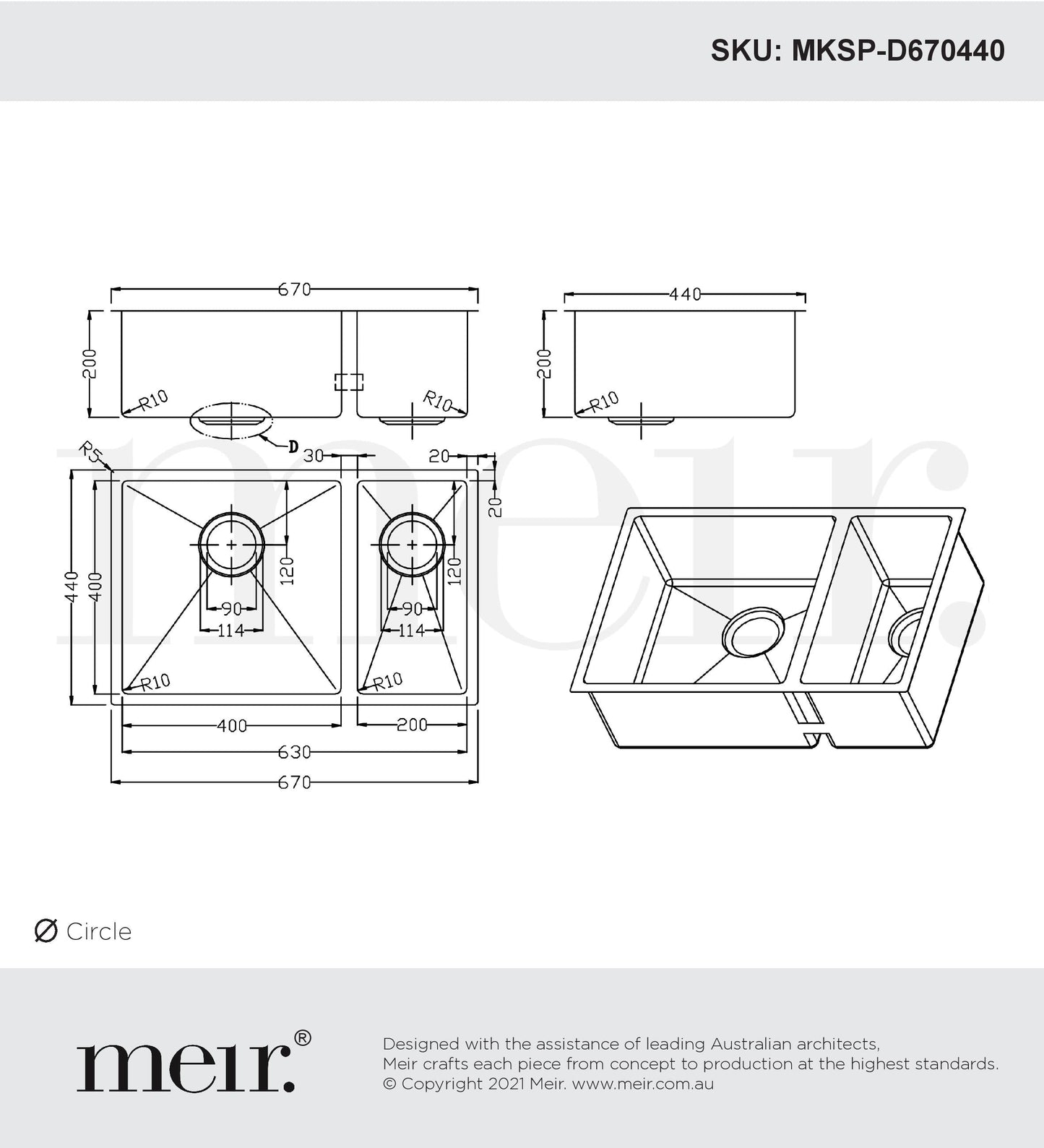 Meir Kitchen Sink - One And Half Bowl 670 X 440