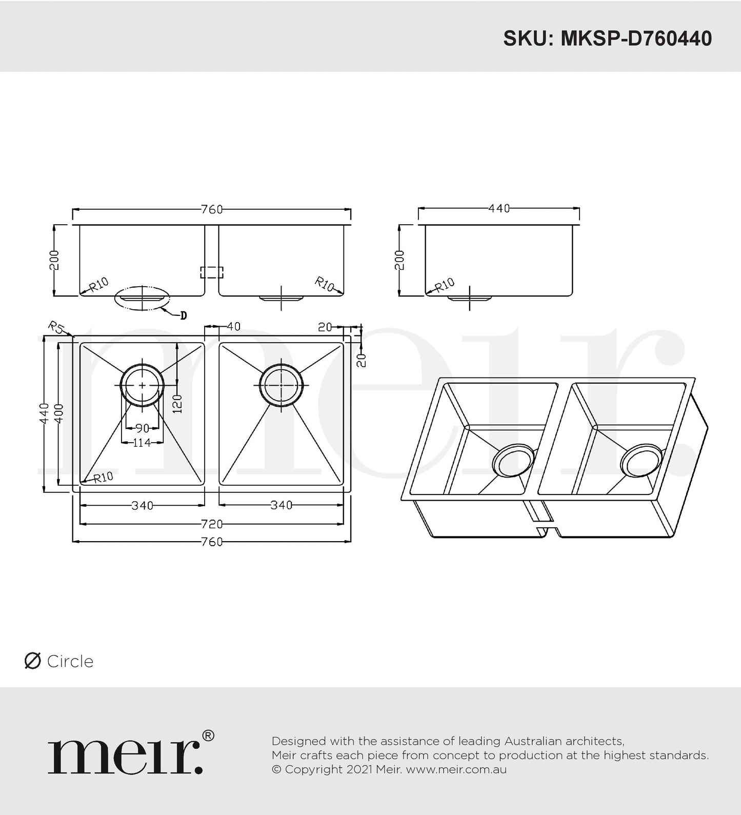 Meir Kitchen Sink - Double Bowl 760 X 440