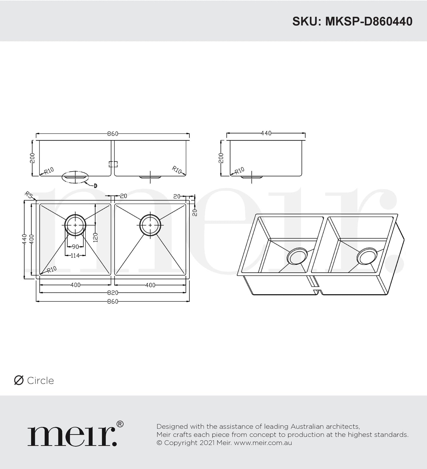 Meir Kitchen Sink - Double Bowl 860 X 440