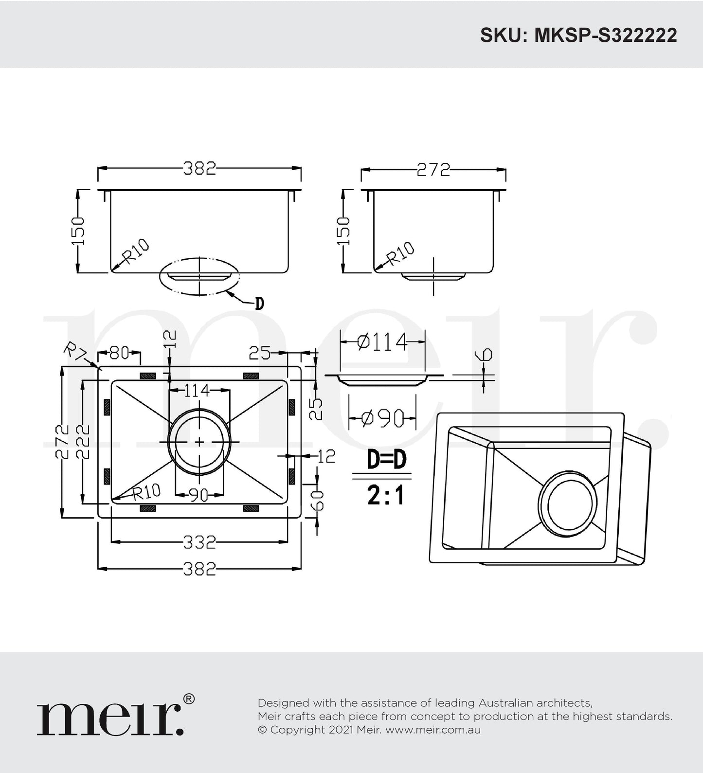 Meir Bar Sink - Single Bowl 382 X 272