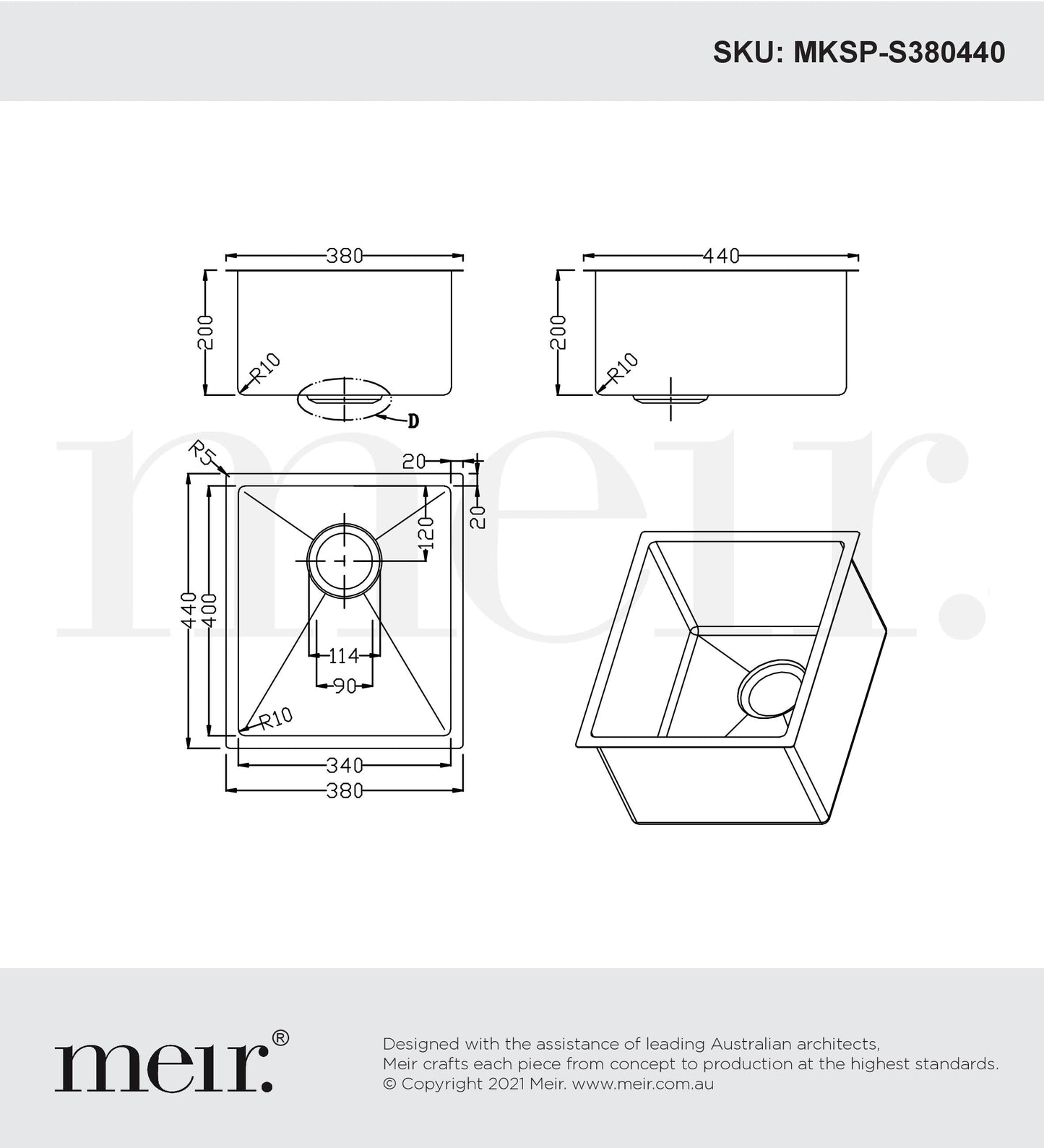Meir Lavello Kitchen Sink - Single Bowl 450 X 450