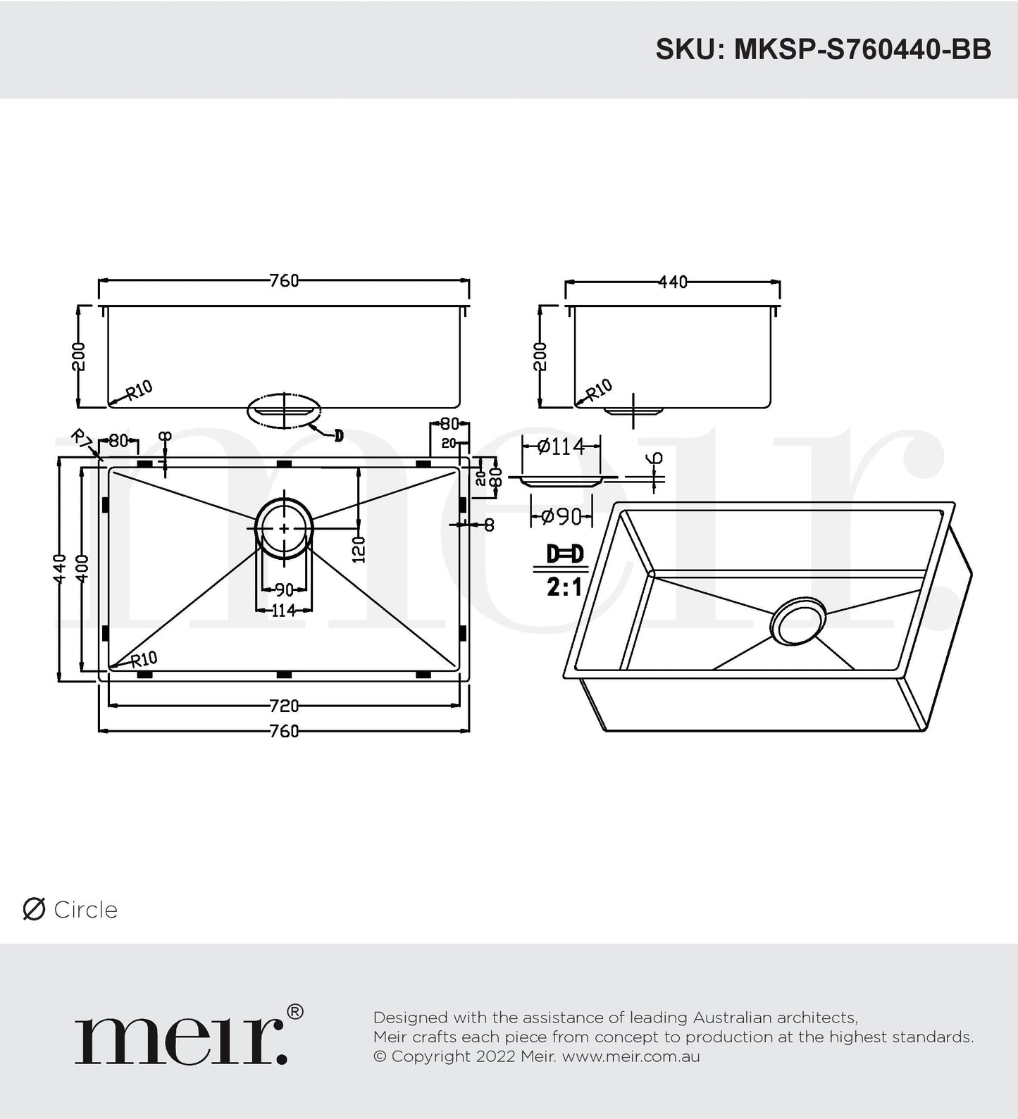 Meir Lavello Kitchen Sink - Single Bowl 760 X 440