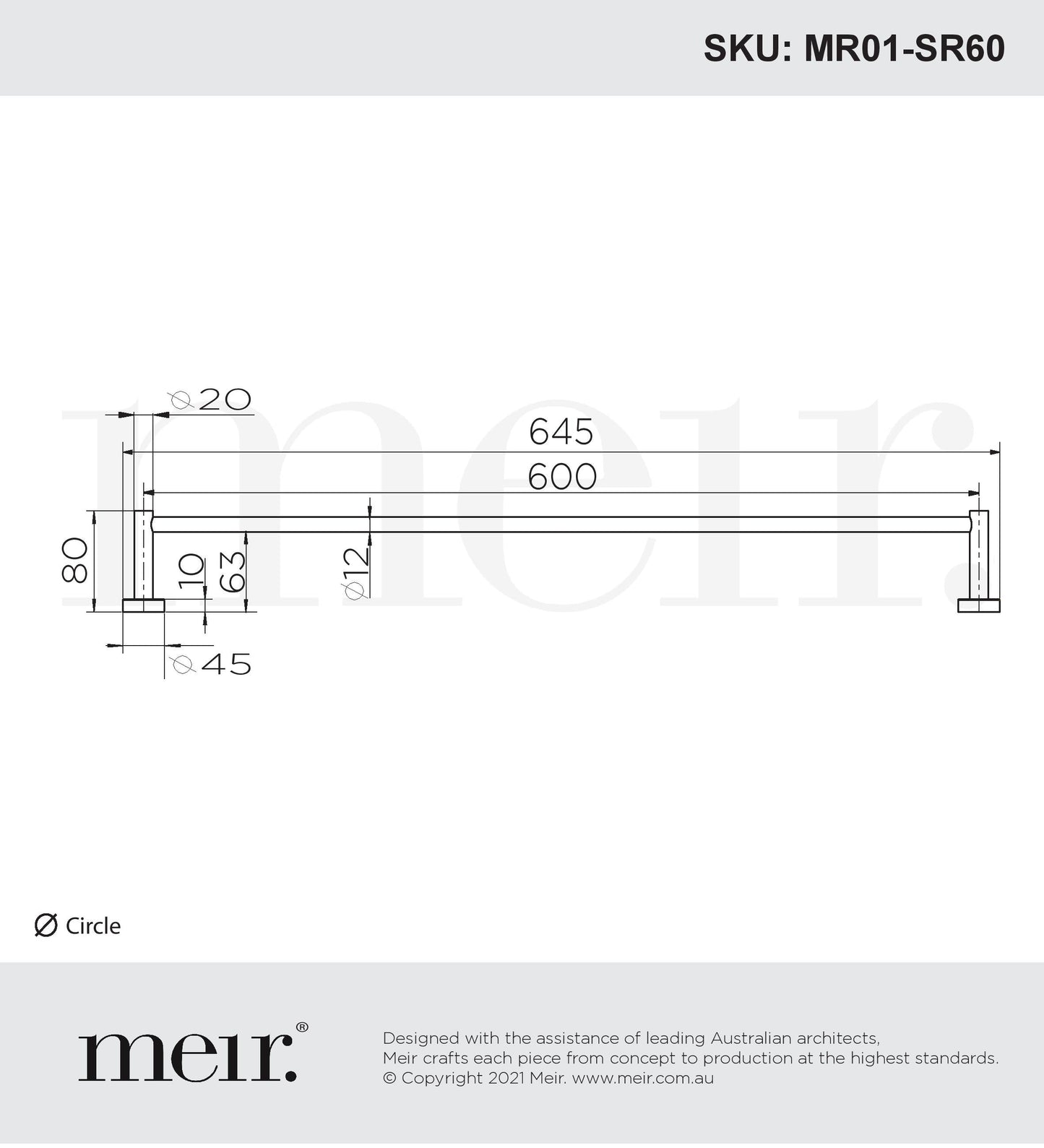 Round Single Towel Rail 600MM