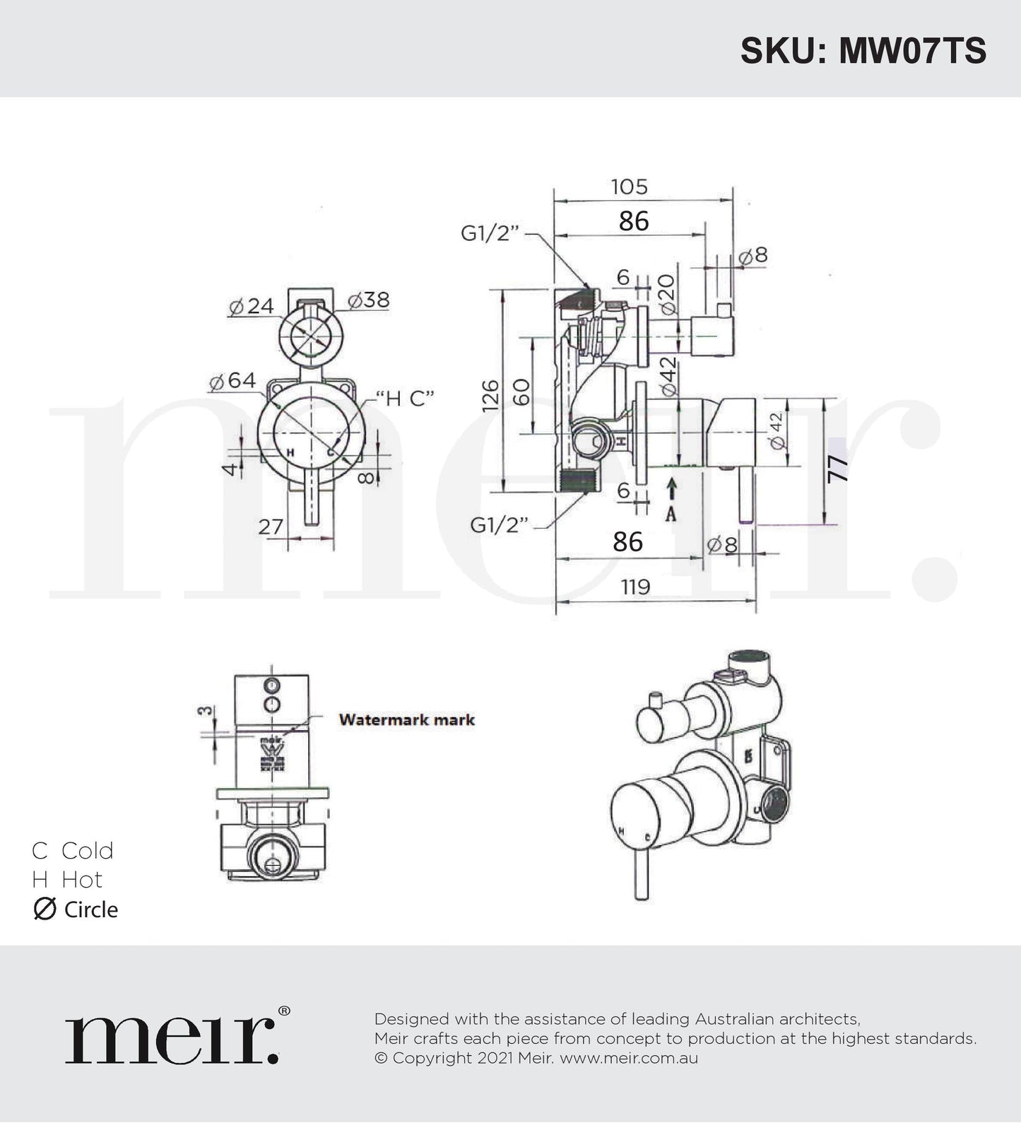 Meir Round Diverter Mixer (inc. in-wall body)